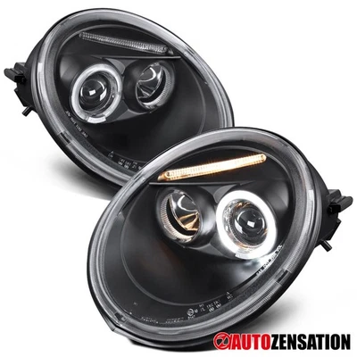 Fit 1998-2005 VW Beetle Black LED Halo Projector Headlights Left+Right 98-05 Foto 1 de 4