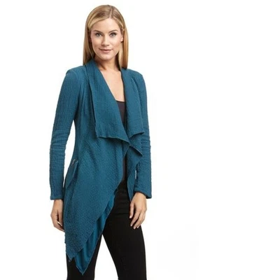 Chaqueta texturizada chal verde azulado MONORENO/cardi abierto talla mediana Foto 1 de 4