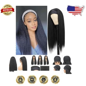 Parrucca dritta 26 pollici Kinky Yaki per donna nera - stile fascia morbida e senza colla - Foto 1 di 7