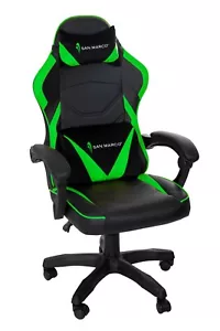 Poltrona imbottita sedia girevole da Gaming nero verde con ruote girevole 360° - Foto 1 di 16