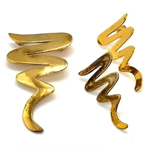 Vintage Gold Over 925 Sterling Silver Zig Zag Bolt Pin / Brooch & Earrings Set - Picture 1 of 8