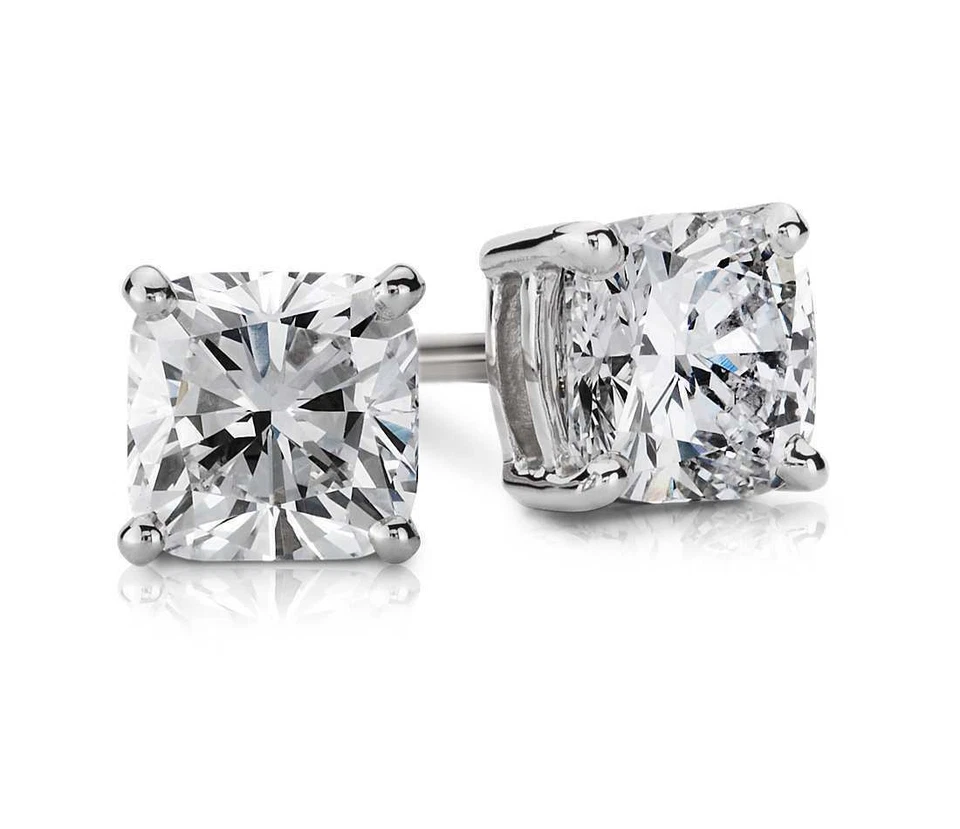 14K White Gold 1.75CT Cushion Cut Brilliant Screw Back Stud Earrings - Image 1 of 1