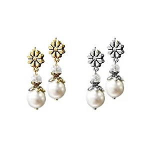 Earrings white pearl and crystal petite drop choose clip on or pierced - Picture 1 of 4