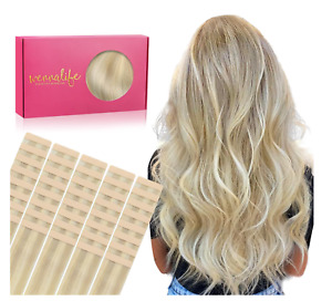 Tape in Hair Extensions Human Hair, 40pcs 100g 14in Ombre Ash Blonde to Golden