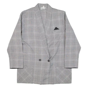 H&M Double Breasted Womens Blazer Jacket Grey Check L - Picture 1 of 6