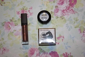 lot of 3 NYX diamond BRONZE Sparkle Lipstick,GLAM SHADOW, & GEL EYELINER  - Picture 1 of 2