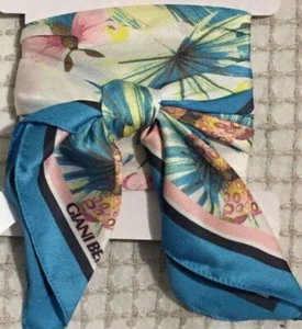 Bufanda Giani Bernini Bandana Mariposa Tropical Teal 22" Cuadrada Sedosa Nueva con Etiquetas Fu393 - Imagen 1 de 4