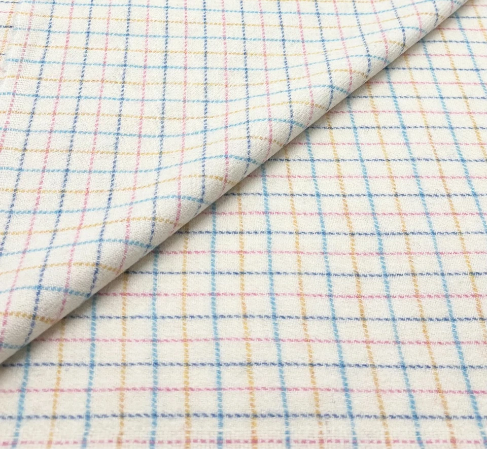 White Pink Check Mixed Wool Fabric Tweed Fabric Upholstery Cushion Curtain 300g - Image 1 of 4