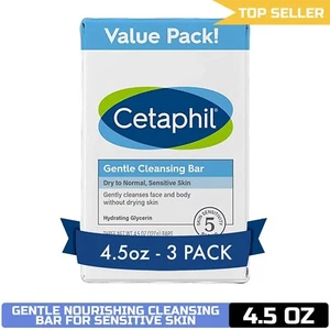 Cetaphil Gentle Cleansing Bar, 4.5 Oz (Pack of 3) - Nourishing for Dry, Sensitiv - Picture 1 of 8