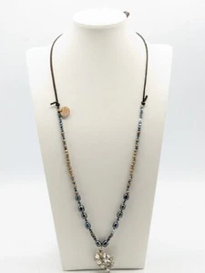 Iris 1910 Boho Chic Beaded and Pearl Necklace with Vintage Rhinestone Pendant - Picture 1 of 13