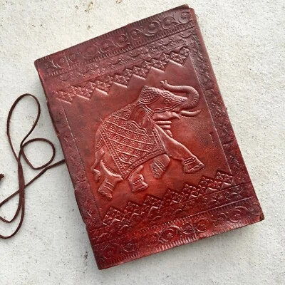 Red Leather Journal Embossed Elephant Junk Travelers writing book antique Diary  - Image 1 of 4