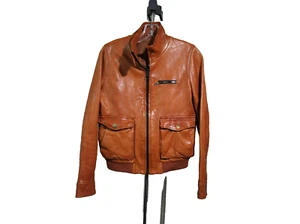 Y2K Vintage GAP Distressed Cognac Cropped Lederjacke Damen XSmall - Bild 1 von 9