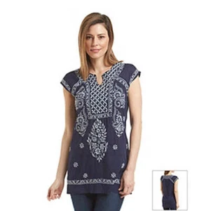 Fever™ Embroidered Cotton Peasant Top, L - Picture 1 of 7