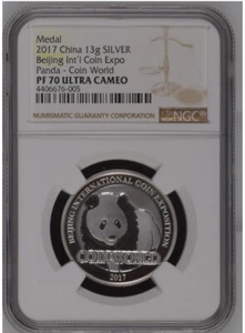 NGC PF70 2017 China Beijing Intl Coin expo copper panda medal coin of the World - Picture 1 of 2