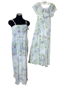 JC Penny Vintage 70s Junior Robe Nightgown Floral Ruffles Lace Maxi Cottagecore - Picture 1 of 21