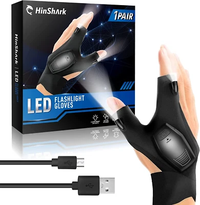 HINSHARK Guanti Con Luce LED Ricaricabile USB Morbidi Comodi Flessibili per Uomo/Donna