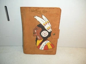 Estuche de escritura vintage de cuero de gamuza nativa americana pintado a mano Vancouver B.C. - Imagen 1 de 10
