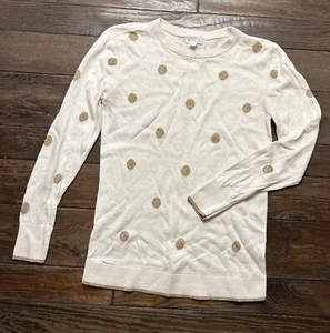 Market & Spruce Women's Medium Cream Sweater Gold Glitter Dots - Picture 1 of 4