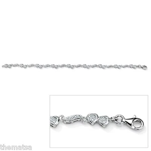 WOMENS PLATINUM OVER STERLING SILVER DIAMOND HEART WING ANKLE BRACELET ANKLET - Picture 1 of 1