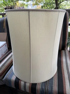 Vintage Large Mid Century MCM Tapered Drum Barrel Ivory Silk 20 X 16” Lamp Shade - Picture 1 of 5