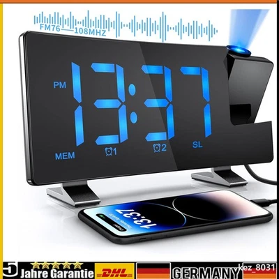 Funk Radiowecker Dimmbar Funkuhr mit Projektion FM LED Projektionswecker Alarm - Bild 1 von 4