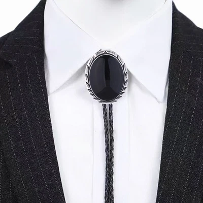 Натуральный черный агат Bolo галстук мужской свадебное ожерелье Western ковбой винтажный подарок - Изображение 1 из 4