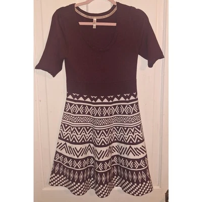 Xhilaration Juniors Size Large Burdundy Geometric Design Sweater Dress Holiday - Image 1 of 4