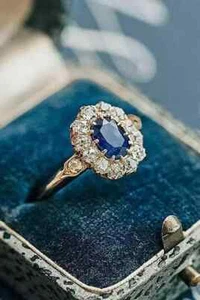 3.20Ct Oval Cut Moissanite Sapphire Women Engagement Ring 14K Yellow Gold Plated - Picture 1 of 5
