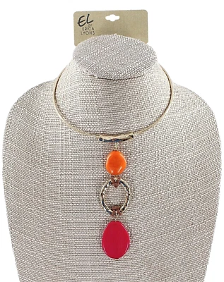 Collar Gargantilla Erica Lyons Oro con Piedras Naranja y Fucsia Etiquetas $28 #N2724 Foto 1 de 3