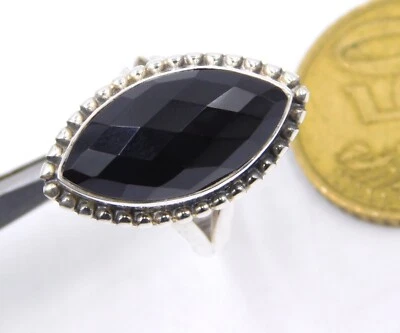 925 Argento Sterling Gioielli Naturale Onice Nera Cut Pietra Anello Per da Donna - Immagine 1 di 4