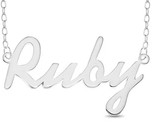 Ruby Name Plate Necklace Pendent Sterling Silver female Personalized Custom gift - Picture 1 of 4