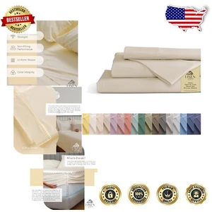 Crisp Ivory Cotton Percale Twin XL Sheet Set - Deep Pocket Design, 3-Pieces - Picture 1 of 11