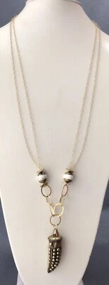 Kelly Cimber Designs Dente Design Dupla Corrente Pedra Ouro Cheio de Colar - Imagem 1 de 4