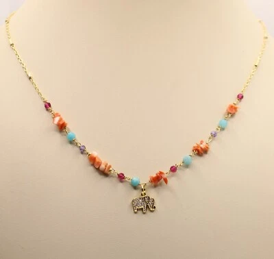 COLLANA ARGENTO DONNA  SPINELLO  AMAZZONITE CORALLO  ELEFANTE  ZIRCONI CM 40-45 - Immagine 1 di 4