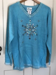 Vintage Quacker Factory Pullover, V-neck Long sleeve Sweater, Size L - Picture 1 of 12