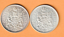 Two Canadian  80% Silver 50 cent half dollars, 1965 and 1966, QEII