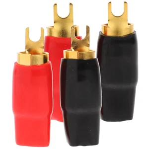 2 Pairs Connectors Adapters Crimp Barrier Spades Copper Gold Plated 0 Gauge Spad - Picture 1 of 9