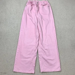 Old Navy Extra High Rise Sky-Hi Wide Leg Jeans Youth 10 Pink Adjustable Waist - Picture 1 of 10