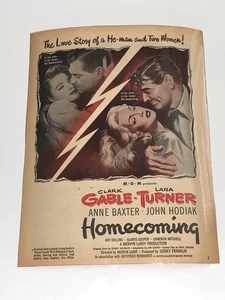 The Homecoming (1948) Vintage Zeitschrift Anzeige Clark Gable Lana Turner - Bild 1 von 4