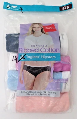 Womens Haines Ribbed Cotton Tagless Hipsters Pack of 4 Size 5/S Open Package - Image 1 of 3