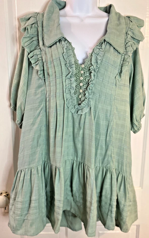 Nuevo con etiquetas Mini Vestido Free People Babydoll Volantes Verde Claro Talla S Foto 1 de 4