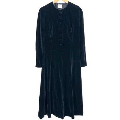 Vintage Laura Ashley 1980s Black Velvet Long Sleeve Maxi Dress Size 14 - Image 1 of 4