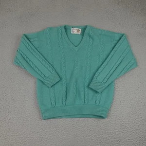 Turnbull & Asser Sweater Mens Large Teal Green Wool Cable Knit England Pullover - Picture 1 of 12