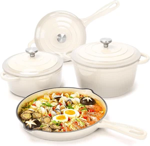 Enameled Cast Iron Cookware Set - 7 Piece Set of Dutch Ovens, Dutch Oven Set - Picture 1 of 9