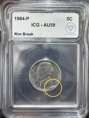 1984 P Jefferson Nickel ICG AU-58 Rim Break IDC Verified - Image 1 of 2