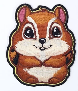 Cute Chipmunk Iron On Embroidered Patch 3" X 3 1/2" - Picture 1 of 2