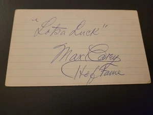 Max Carey autographed index card w/ rare Hall of Fame inscription Pirates - Picture 1 of 3