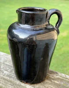 Primitive Stoneware Pouring Jug Albany Slip Brown Glaze 1 Quart Country Rustic - Picture 1 of 9
