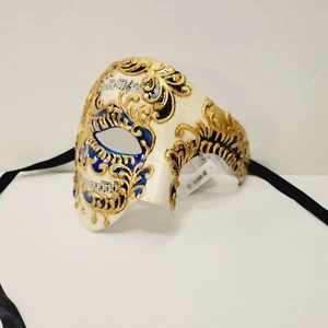 Venetian Phantom of The Opera Masquerade Ball Halloween Party Mask Blue Gold - Picture 1 of 4