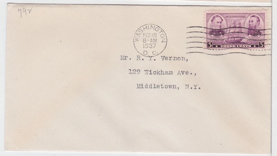 TurtlesTradingPost - Army Navy - 3 Cent Navy  #792 1937 FDC  No Cachet - Image 1 of 1